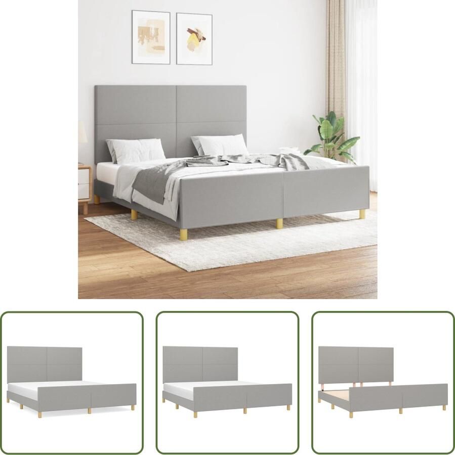 The Living Store Bedframe Comfort Sleep Bedframes 203 x 166 x 118 128 cm Lichtgrijs Stof (100% polyester) larikshout multiplex Bed Frame Houten Bed Tweepersoonsbed Boxspring Bed Hoofdbord