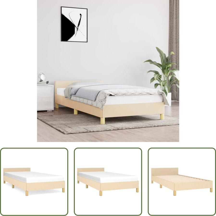 The Living Store Bedframe met hoofdeinde stof crèmekleurig 100x200 cm Bedframe Met Hoofdeinde Bedframes Met Hoofdeindes Bed Slaapmeubel Ledikant Bedbodem Tweepersoonsbed Bedden Slaapmeubels Slaapmeubelen Slaapmeubilair - Foto 2