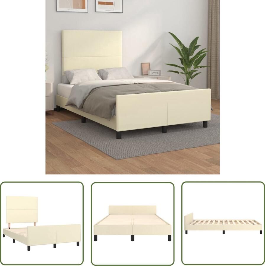The Living Store Bedframe Crème 203 x 126 x 118 128 cm Verstelbaar hoofdeinde Duurzaam kunstleer Stabiele poten Multiplex lattenbodem