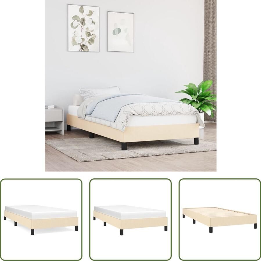 The Living Store Bedframe Crème 203x103x25 cm Duurzaam stof en multiplex Ondersteunende poten Multiplex lattenbodem Montagehandleiding Slaapkamerinrichting Tweepersoonsbed Bed Frame Creme Kleurige Bed Stoffen Bedframe