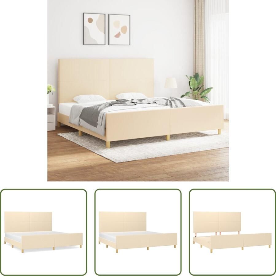 The Living Store Bedframe met hoofdeinde stof crèmekleurig 200x200 cm Bedframe Met Hoofdeinde Bedframes Met Hoofdeindes Bed Slaapmeubel Ledikant Bedbodem Tweepersoonsbed Bedden Slaapmeubels Slaapmeubelen Slaapmeubilair - Foto 2