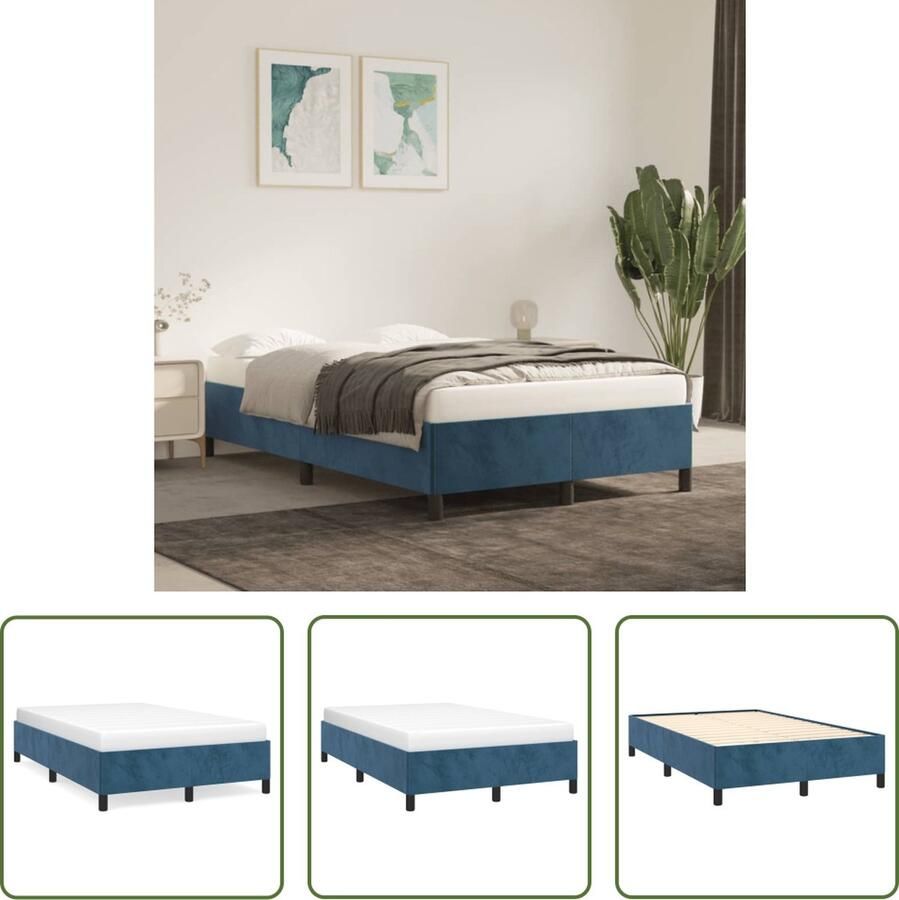 The Living Store Bedframe Donkerblauw 203 x 123 x 35 cm Fluweel Multiplex lattenbodem Donkerblauw Bed Frame Velvet Bed Frame Tweepersoons Bed Frame King Size Bed Frame Slaapcomfort
