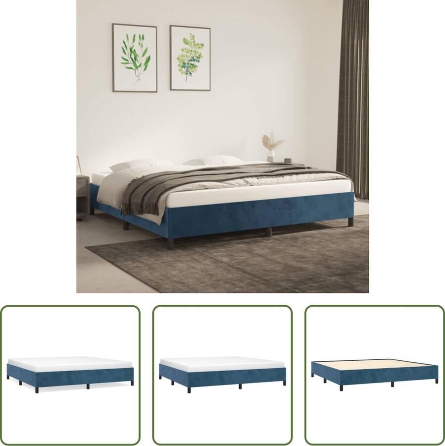 The Living Store Bedframe Donkerblauw 203x203x35cm Zacht fluweel ondersteunende poten Multiplex lattenbodem Donkerblauw Bed Frame Velvet Bed Frame Boxspring Frame King Size Bed Frame Hoofdbord