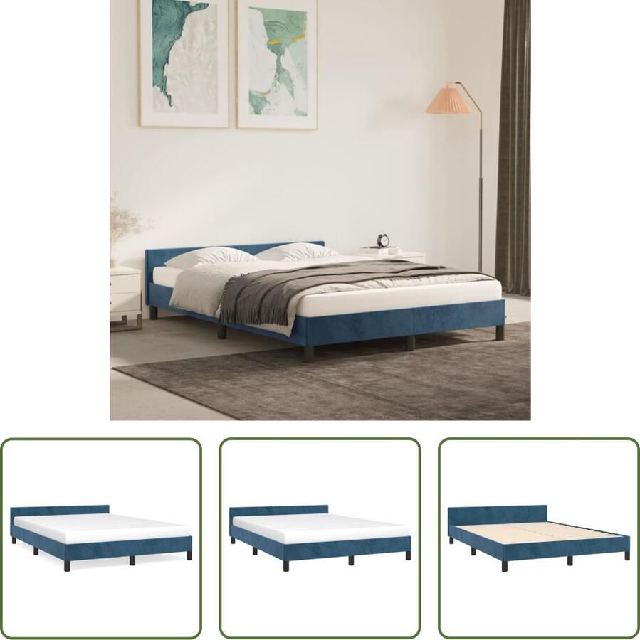 The Living Store Bedframe Donkerblauw Fluweel 203 x 143 x 50 cm Ondersteunende poten Multiplex lattenbodem Donkerblauw Bed Frame Velvet Bed Frame Tweepersoons Bed Frame Boxspring Frame Bedstee