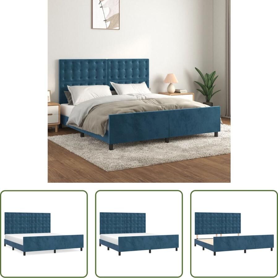 The Living Store Bedframe Donkerblauw Fluweel Verstelbaar Met Ondersteunende Poten Multiplex Lattenbodem Comfortabele Ondersteuning