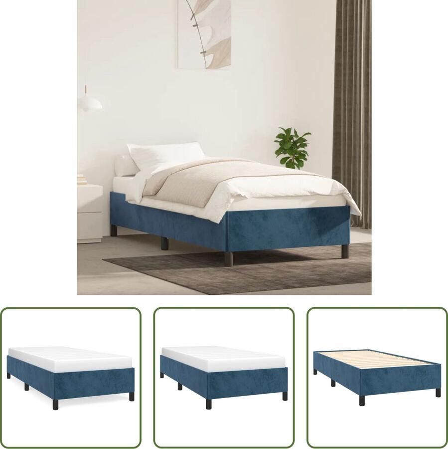 The Living Store Bedframe Donkerblauw- Stof 203 x 103 x 35 cm Geschikt voor 100 x 200 cm matras (niet inbegrepen) Donkerblauw Bedframe Velvet Bedframe Tweepersoons Bedframe Luxe Bedframe Stapelbare Bedbodems