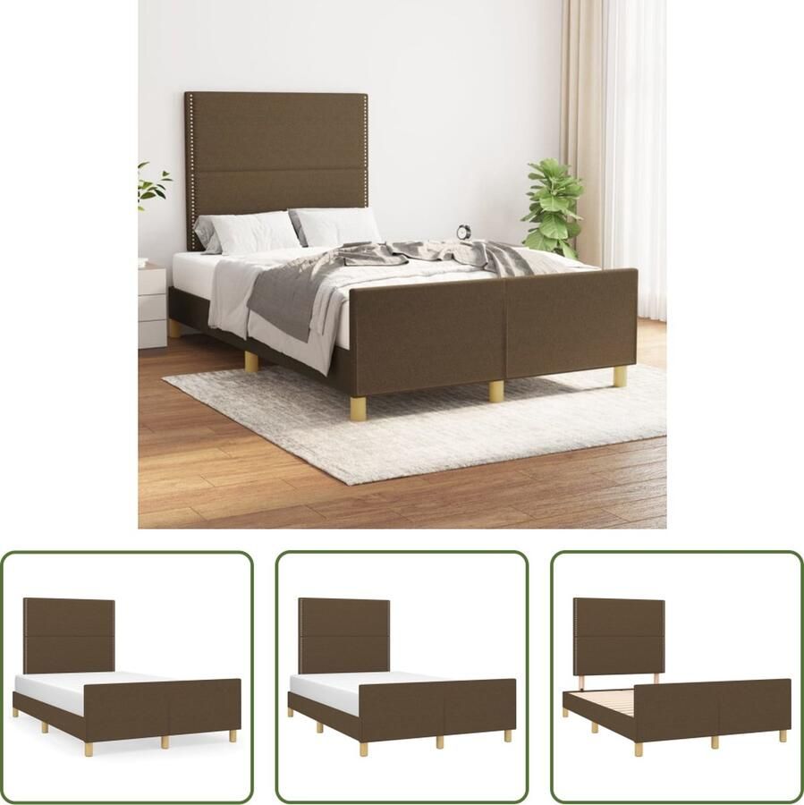 The Living Store Bedframe met hoofdeinde stof donkerbruin 120x200 cm Bedframe Met Hoofdeinde Bedframes Met Hoofdeindes Bed Slaapmeubel Ledikant Bedbodem Tweepersoonsbed Bedden Slaapmeubels Slaapmeubelen Slaapmeubilair - Foto 2