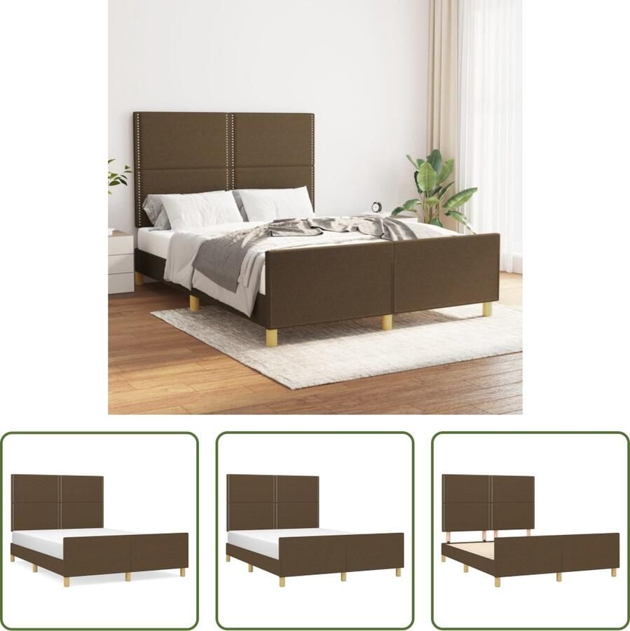 The Living Store Bedframe met hoofdeinde stof donkerbruin 140x200 cm Bedframe Met Hoofdeinde Bedframes Met Hoofdeindes Bed Slaapmeubel Ledikant Bedbodem Tweepersoonsbed Bedden Slaapmeubels Slaapmeubelen Slaapmeubilair