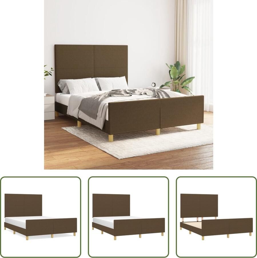 The Living Store Bedframe zonder matras stof donkerbruin 140x200 cm Donkerbruin Bed Frame Houten Bed Frame Verstelbaar Hoofdbord Bed Met Hoofdeinde Boxspring Bed