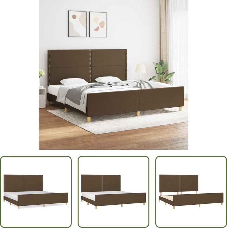 The Living Store Bedframe met hoofdeinde stof donkerbruin 200x200 cm Bedframe Met Hoofdeinde Bedframes Met Hoofdeindes Bed Slaapmeubel Ledikant Bedbodem Tweepersoonsbed Bedden Slaapmeubels Slaapmeubelen Slaapmeubilair - Foto 2