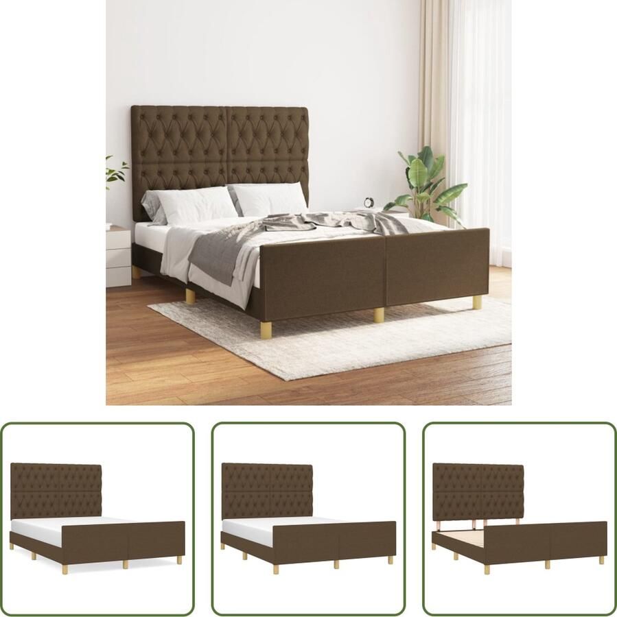 The Living Store Bedframe Donkerbruin Stof 203 x 146 x 118 128 cm Verstelbaar hoofdeinde Multiplex lattenbodem Comfortabele ondersteuning Bed Frame Tweepersoons Bed Donkere Houten Meubels Stoffen Bedframe Comfortabel Bed