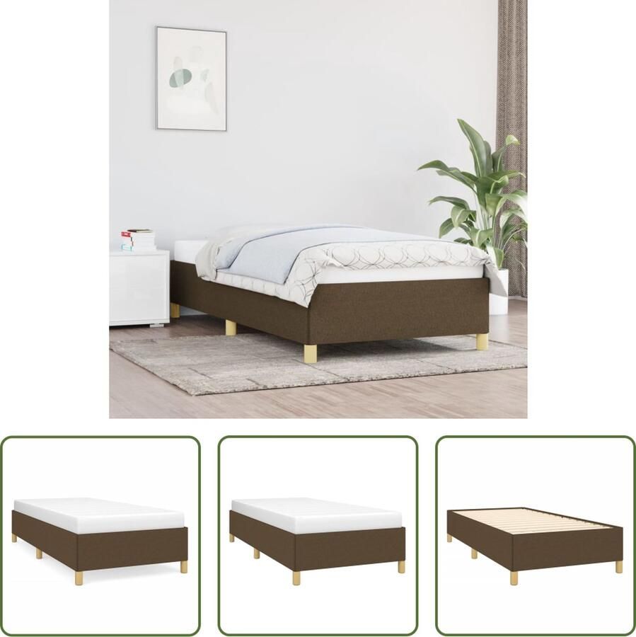 The Living Store Bedframe Donkerbruin Stof 203x103x35 cm Geschikt voor 100x200 cm matras (Matras niet inbegrepen) Bed Frame Donkere Bruine Bed Tweepersoons Bed Stoffen Bed Houten Bed - Foto 2