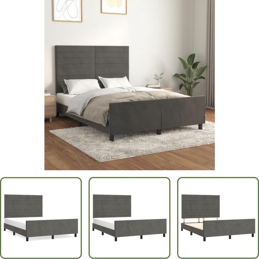 The Living Store Bedframe Donkergrijs 140 x 200 cm Verstelbaar Hoofdbord Multiplex Lattenbodem Massief Larikshout Zacht Fluweel Stevige Poten Comfortabele Ondersteuning Bed Frame Donkere Kleur Luxe Bed Velvet Bed Hoofdbord