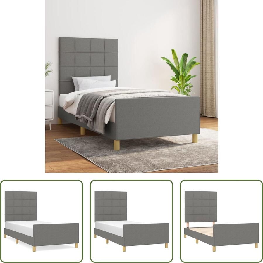 The Living Store Bedframe Donkergrijs 203 x 103 x 118 128 cm Verstelbaar hoofdeinde Multiplex lattenbodem Duurzaam materiaal Bed Frame Donkere Kleuren Houten Bed Tweepersoonsbed Boxspring Alternatief