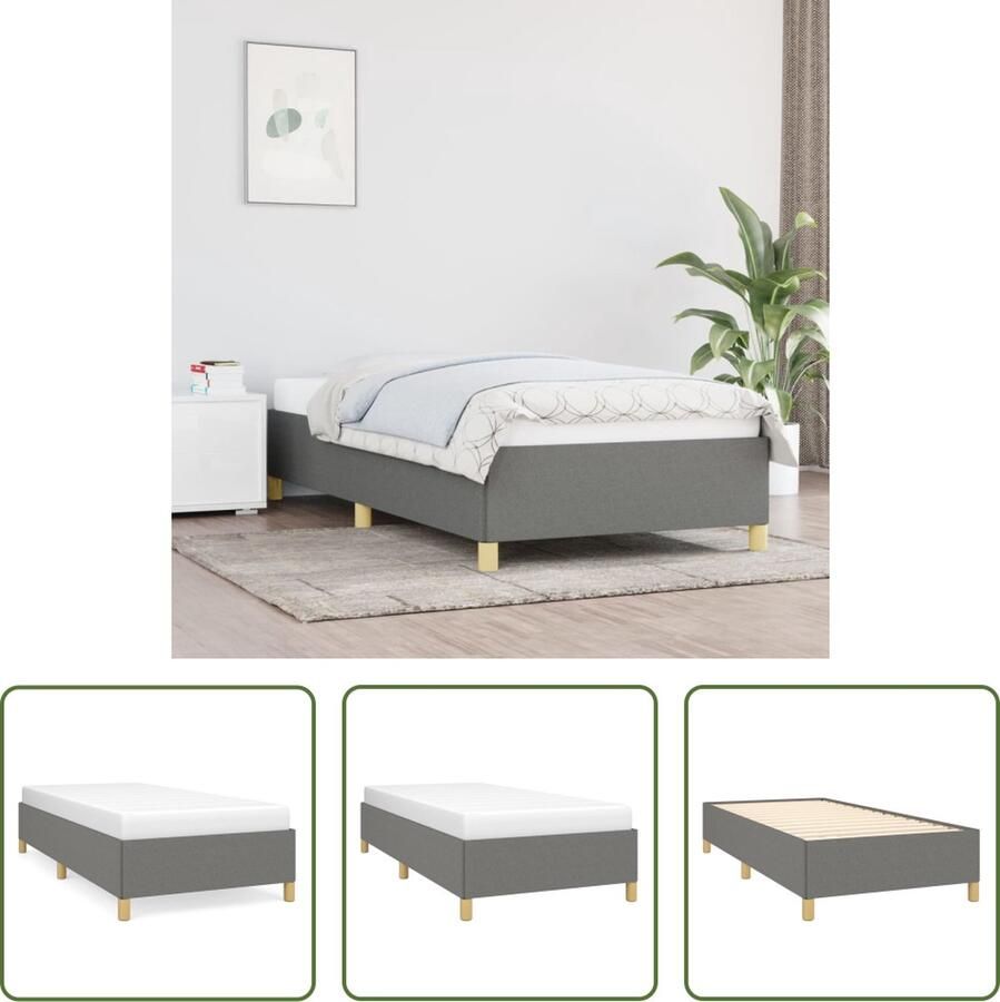 The Living Store Bedframe Donkergrijs 203 x 103 x 35 cm Geschikt voor 100 x 200 cm Matras Donker Grijs Bed Frame Tweepersoons Bed Frame Bed Frame Kopen Stof Bed Frame Bed Frame Online - Foto 2