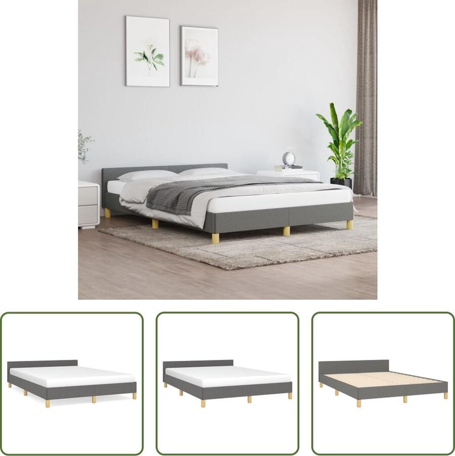 The Living Store Bedframe met hoofdeinde stof donkergrijs 140x200 cm Bedframe Met Hoofdeinde Bedframes Met Hoofdeindes Bed Slaapmeubel Ledikant Bedbodem Tweepersoonsbed Bedden Slaapmeubels Slaapmeubelen Slaapmeubilair - Foto 2