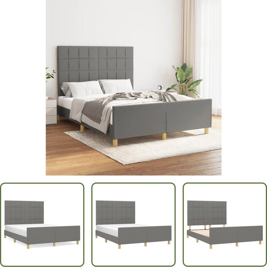 The Living Store Bedframe Donkergrijs 203 x 146 x 118 128 cm Verstelbaar hoofdeinde Stabiele poten Multiplex lattenbodem Comfortabele ondersteuning Inclusief montagehandleiding