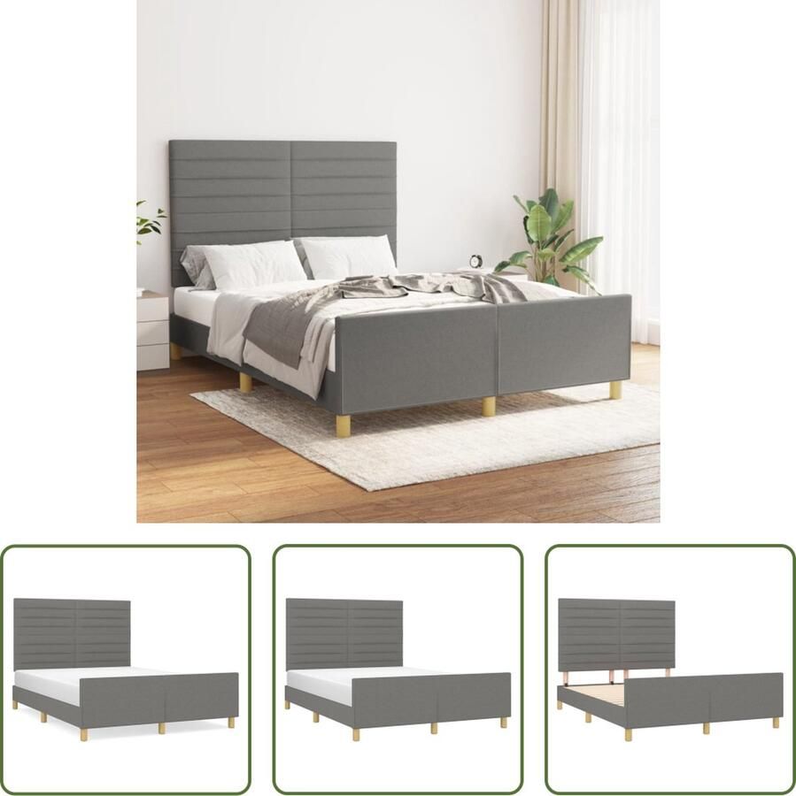The Living Store Bedframe Donkergrijs 203 x 146 x 118 128 cm Verstelbaar hoofdeinde Multiplex lattenbodem Stabiele poten Comfortabele ondersteuning Geschikt voor 140 x 200 cm matras Incl montagehandleiding