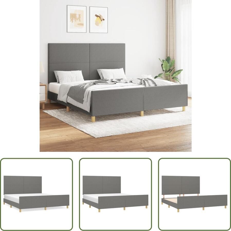 The Living Store Bedframe Donkergrijs 203 x 166 x 118 128 cm Verstelbaar hoofdeinde Multiplex lattenbodem Comfortabele ondersteuning Inclusief montagehandleiding Bed Frame Tweepersoons Bed Donkere Kleuren Houten Bed Stoffen Bed
