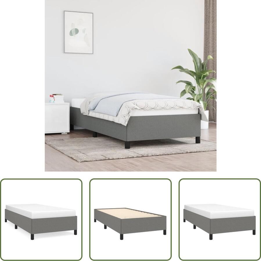 The Living Store Bedframe stof donkergrijs 100x200 cm Bedframe Bedframes Slaapmeubel Bedbodem Ledikant Eenpersoonsbed Slaapmeubels Slaapmeubelen Slaapmeubilair Bedbodems Ledikanten - Foto 2