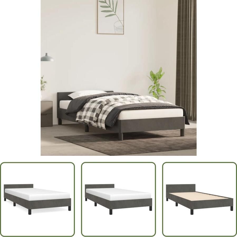 The Living Store Bedframe zonder matras 100x200 cm fluweel donkergrijs Donker Grijs Bed Frame Fluweel Bed Frame Tweepersoons Bed Frame Boxspring Bed Frame King Size Bed Frame