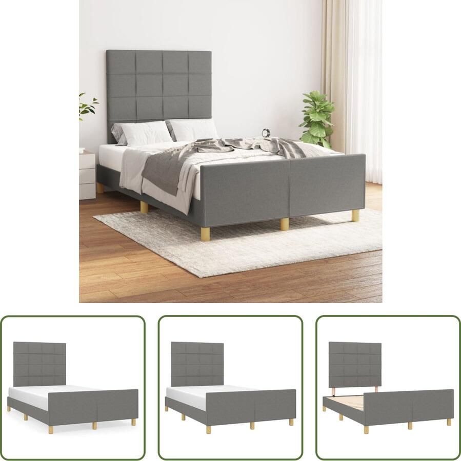 The Living Store Bedframe Donkergrijs 203x126x118 128 cm Verstelbaar hoofdeinde Multiplex lattenbodem Comfortabele ondersteuning Donker Grijs Bed Frame Slaapcomfort Bed Met Hoofdeinde Tweepersoons Bed Boxspring Bed