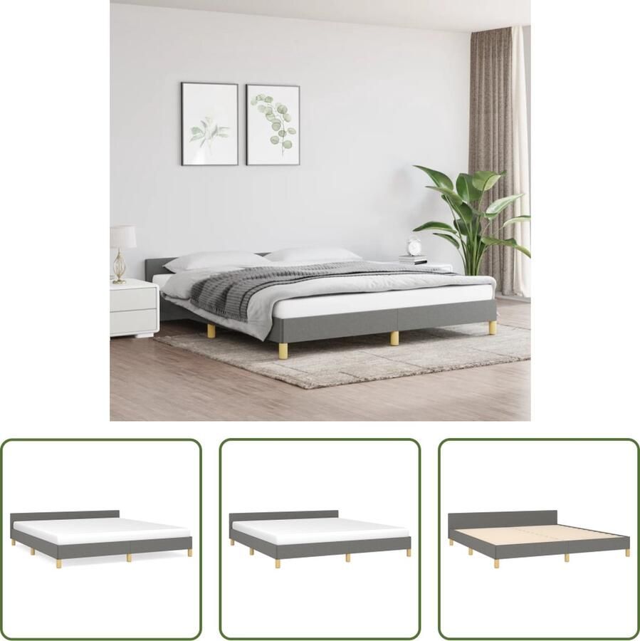 The Living Store Bedframe met hoofdeinde stof donkergrijs 160x200 cm Bedframe Met Hoofdeinde Bedframes Met Hoofdeindes Bed Slaapmeubel Ledikant Bedbodem Tweepersoonsbed Bedden Slaapmeubels Slaapmeubelen Slaapmeubilair