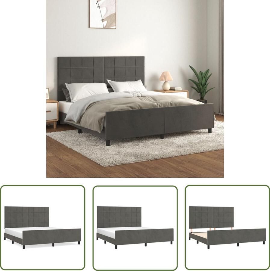 The Living Store Bedframe Donkergrijs 203x166x118 128 cm Fluweel Verstelbare hoogte Ondersteunende poten Multiplex lattenbodem Comfortabele ondersteuning
