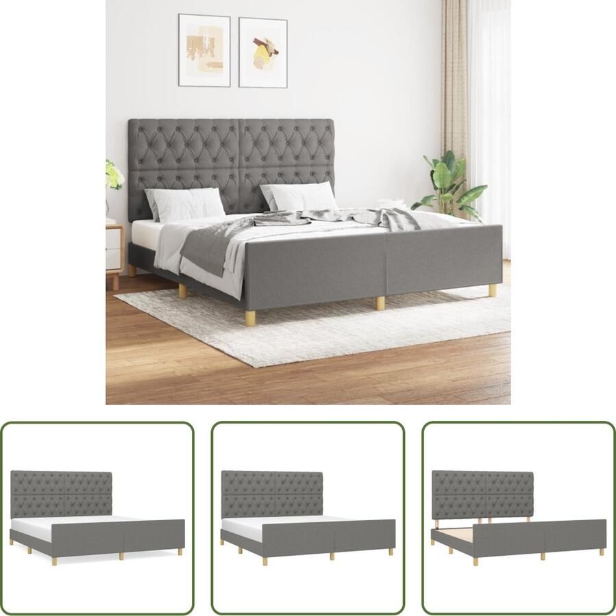 The Living Store Bedframe Donkergrijs 203x166x118 128 cm Verstelbaar hoofdeind Stabiele poten Multiplex lattenbodem Comfortabele ondersteuning Matras niet inbegrepen Bedframe Donkere Kleuren Houten Bed Tweepersoonsbed Boxspring - Foto 2