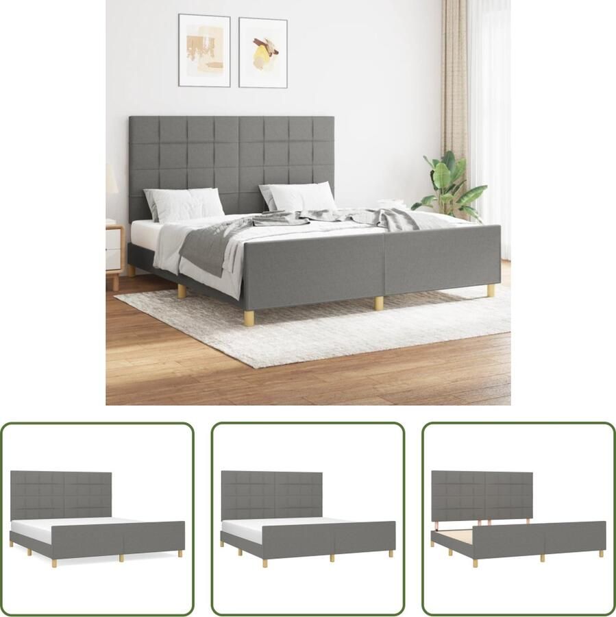 The Living Store Bedframe Donkergrijs 203x166x118 128cm verstelbaar hoofdeinde Bed Frame Tweepersoons Bed Donkere Kleuren Stoffen Bed Verstelbaar Hoofdeinde