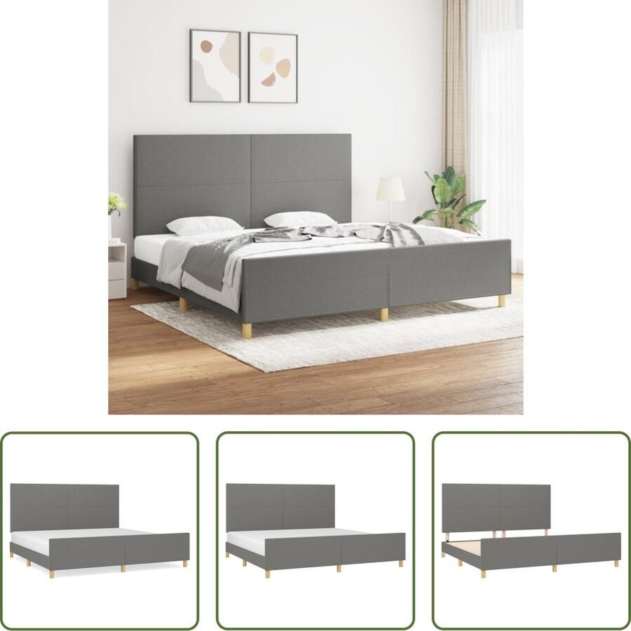 The Living Store Bedframe met hoofdeinde stof donkergrijs 200x200 cm Bedframe Met Hoofdeinde Bedframes Met Hoofdeindes Bed Slaapmeubel Ledikant Bedbodem Tweepersoonsbed Bedden Slaapmeubels Slaapmeubelen Slaapmeubilair - Foto 2