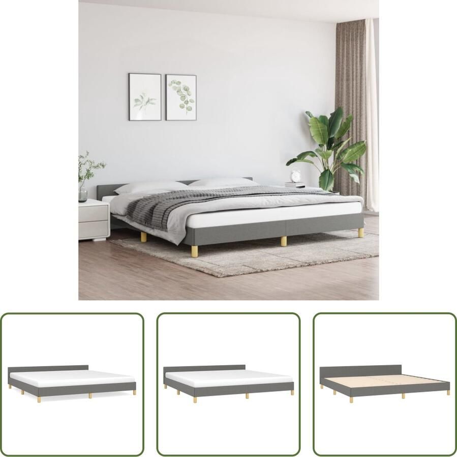 The Living Store Bedframe met hoofdeinde stof donkergrijs 200x200 cm Bedframe Met Hoofdeinde Bedframes Met Hoofdeindes Bed Slaapmeubel Ledikant Bedbodem Tweepersoonsbed Bedden Slaapmeubels Slaapmeubelen Slaapmeubilair