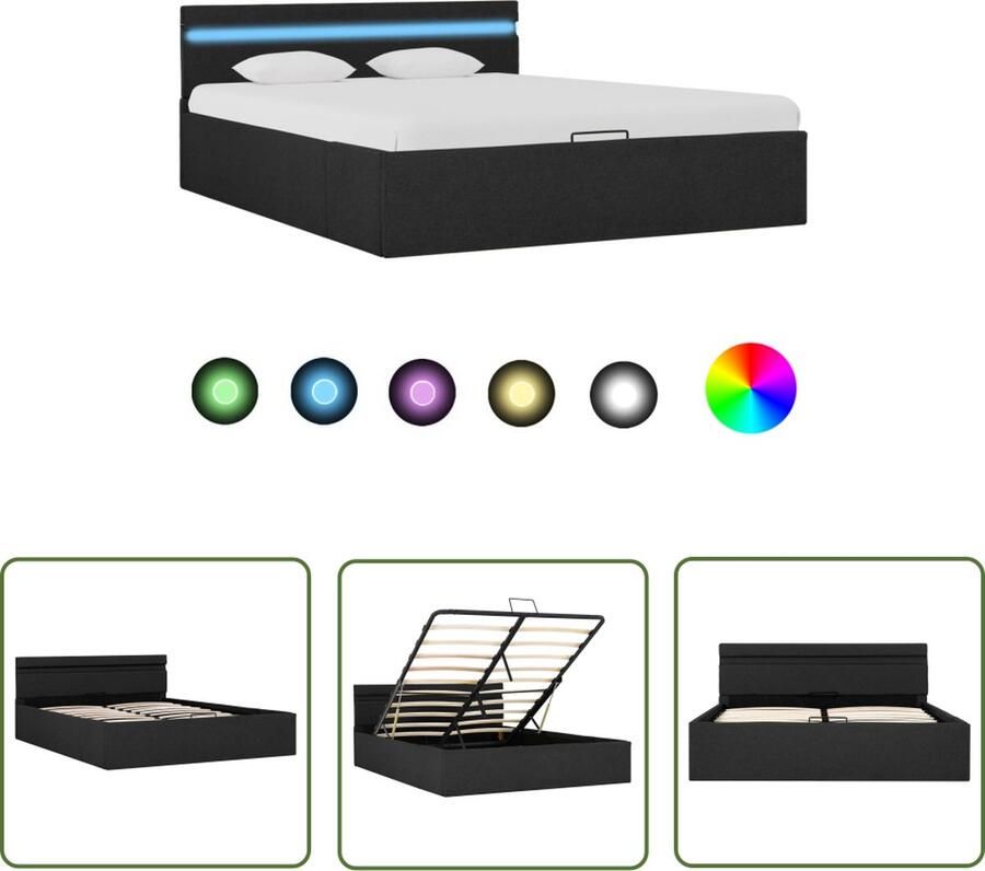 The Living Store Bedframe Donkergrijs 211 x 148 x 73 cm met opbergvak en LED-strip Donker Grijs Bed Boxspring Bed Led Verlichting Bed Hydraulisch Bed Opbergbed - Foto 2