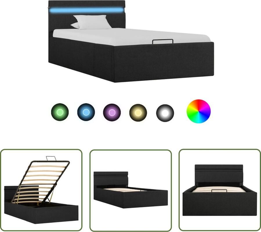 The Living Store Bedframe Donkergrijs 211 x 98 x 73 cm Stoffen bekleding Hydraulisch Met Opbergvak LED-strip Geschikt voor matras 90 x 200 cm Donker Grijs Bed Hydraulic Bed Boxspring Bed Led Bed Opbergbed