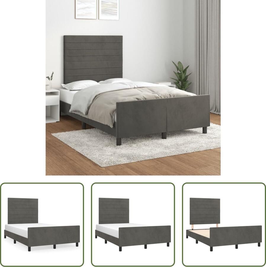 The Living Store Bedframe Donkergrijs Fluweel 203x126 cm Verstelbaar hoofdeinde Stabiele poten Multiplex lattenbodem Comfortabele ondersteuning Matras niet inbegrepen