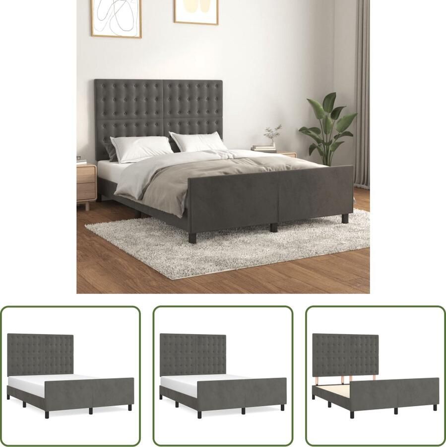 The Living Store Bedframe Donkergrijs Fluweel 203x146x118 128 cm Verstelbaar hoofdeinde Donker Grijs Bed Fluweel Bed Tweepersoons Bed Boxspring Bed Hoofdeinde Bed