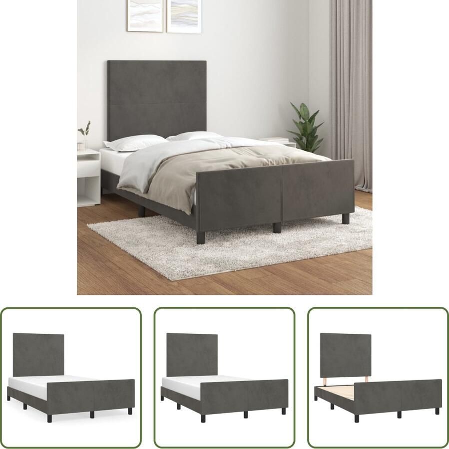 The Living Store Bedframe Donkergrijs fluweel Verstelbare hoogte Ondersteunende poten Multiplex lattenbodem Comfortabele ondersteuning 203x126x118 128cm