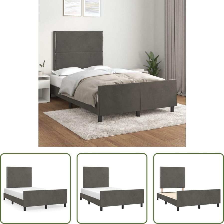 The Living Store Bedframe Donkergrijs Fluweel Verstelbare Hoogte Ondersteunende poten Multiplex lattenbodem Comfortabele ondersteuning 203x126x118 128 cm Slaapcomfort Bed Frame Tweepersoonsbed Donkere Kleuren Velvet Bed