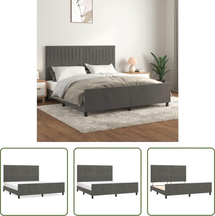 The Living Store Bedframe Donkergrijs Multiplex Lattenbodem 203x166x118 128cm Verstelbaar Hoofdeind Schuimvulling Geschikt voor Matras 160x200cm Bedframe Donkere Kleuren Slaapcomfort Velvet Bed Boxspring Bed