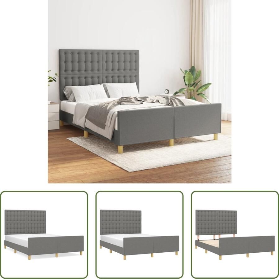 The Living Store Bedframe Donkergrijs Stof 203x146x118 128cm Verstelbaar Sterke poten Donker Grijs Bedframe Stof Bedframe Tweepersoons Bedframe Met Hoofdeinde Adjustable Bedhead