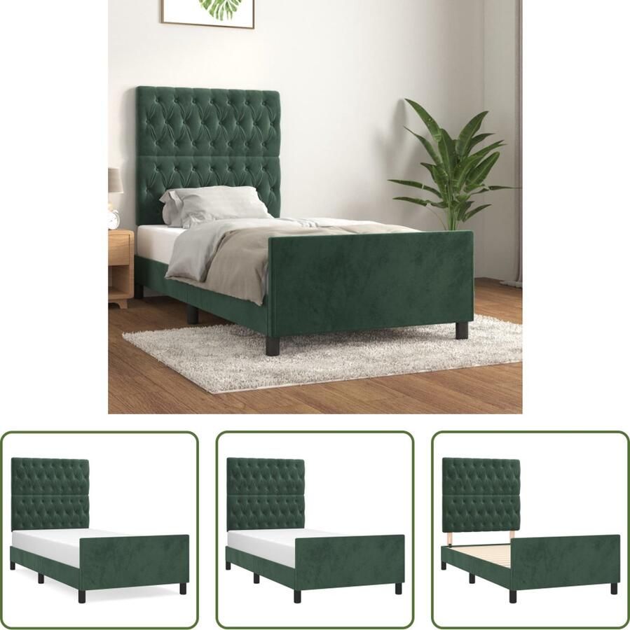 The Living Store Bedframe Donkergroen 203 x 103 x 118 128 cm Verstelbaar hoofdeinde Ondersteunende poten Multiplex lattenbodem Comfortabele ondersteuning Matras niet inbegrepen