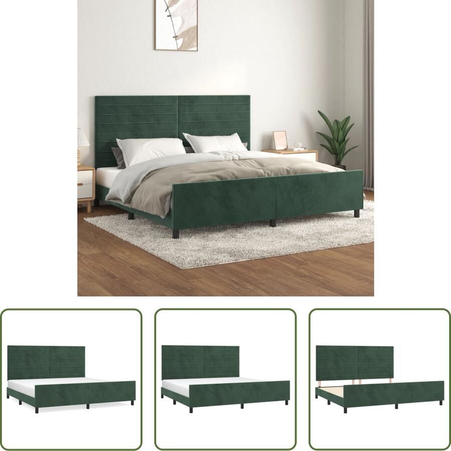 The Living Store Bedframe Donkergroen fluweel 203 x 206 x 118 128 cm Verstelbaar hoofdeinde Stevige poten Donkergroen Bed Frame Fluweel Bed Frame Tweepersoons Bed Frame Adjustable Headboard Luxe Bed Frame