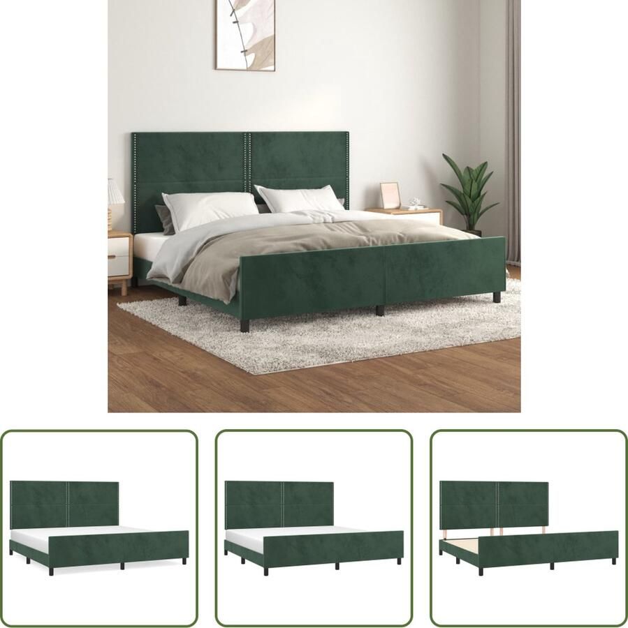 The Living Store Bedframe Donkergroen Fluweel 203x206 cm Verstelbaar hoofdeinde Multiplex lattenbodem Massief larikshout comfortabele ondersteuning Bed Frame Donkere Kleuren Velvet Bed Tweepersoons Bed Boxspring Bed