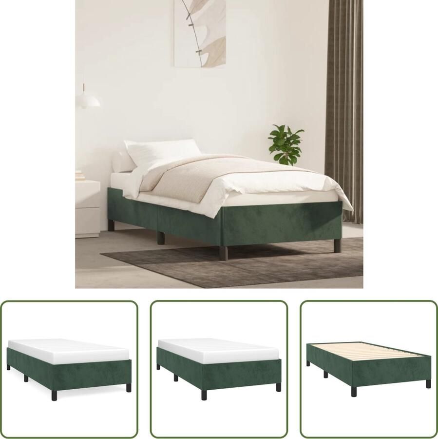 The Living Store Bedframe zonder matras 100x200 cm fluweel donkergroen Bedframe Velvet Bedframe Tweepersoons Bedframe Boxspring Bedframe Stapelbare Bedbodems