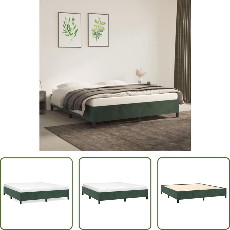 The Living Store Bedframe Donkergroen Fluwelen Stof 203 x 163 x 35 cm Multiplex Lattenbodem Fluweel Bed Donkere Kleuren Bed Tweepersoons Bed Boxspring Bed Houten Bed
