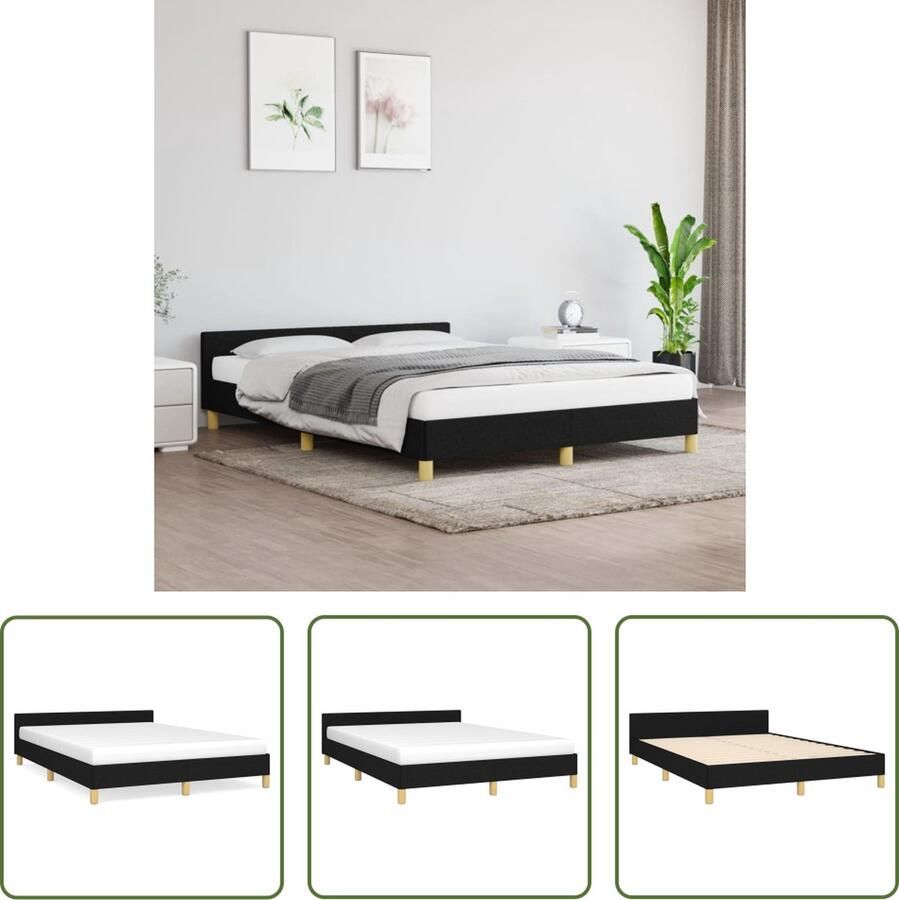 The Living Store Bedframe met hoofdeinde stof zwart 140x200 cm Bedframe Met Hoofdeinde Bedframes Met Hoofdeindes Bed Slaapmeubel Ledikant Bedbodem Tweepersoonsbed Bedden Slaapmeubels Slaapmeubelen Slaapmeubilair