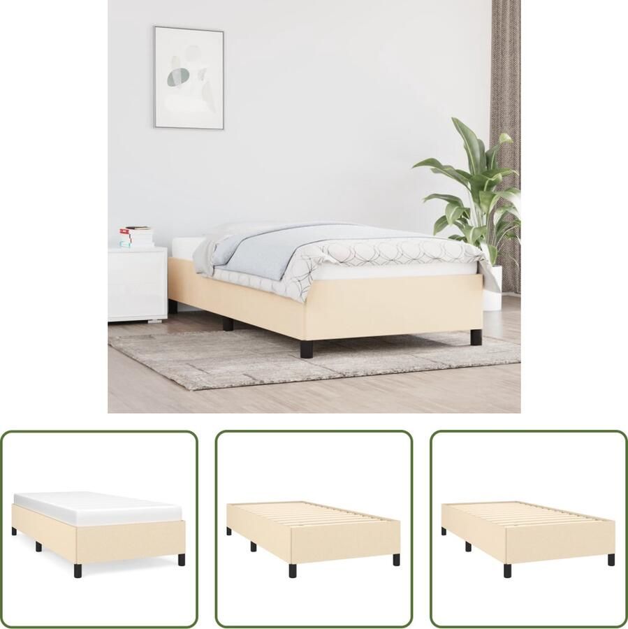 The Living Store Bedframe stof crèmekleurig 100x200 cm Bedframe Bedframes Slaapmeubel Bedbodem Ledikant Eenpersoonsbed Slaapmeubels Slaapmeubelen Slaapmeubilair Bedbodems Ledikanten - Foto 2