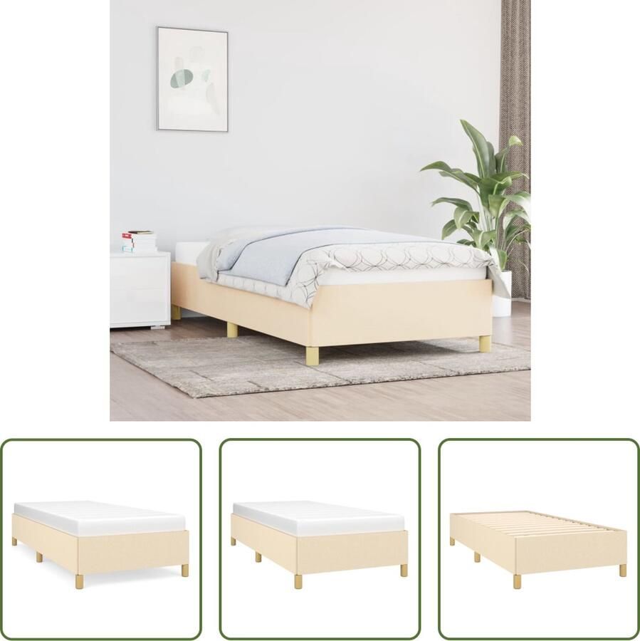The Living Store Bedframe stof crèmekleurig 100x200 cm Bedframe Bedframes Slaapmeubel Bedbodem Ledikant Eenpersoonsbed Slaapmeubels Slaapmeubelen Slaapmeubilair Bedbodems Ledikanten - Foto 2
