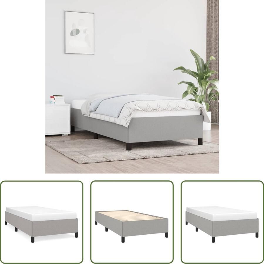 The Living Store Bedframe stof lichtgrijs 100x200 cm Bedframe Bedframes Slaapmeubel Bedbodem Ledikant Eenpersoonsbed Slaapmeubels Slaapmeubelen Slaapmeubilair Bedbodems Ledikanten