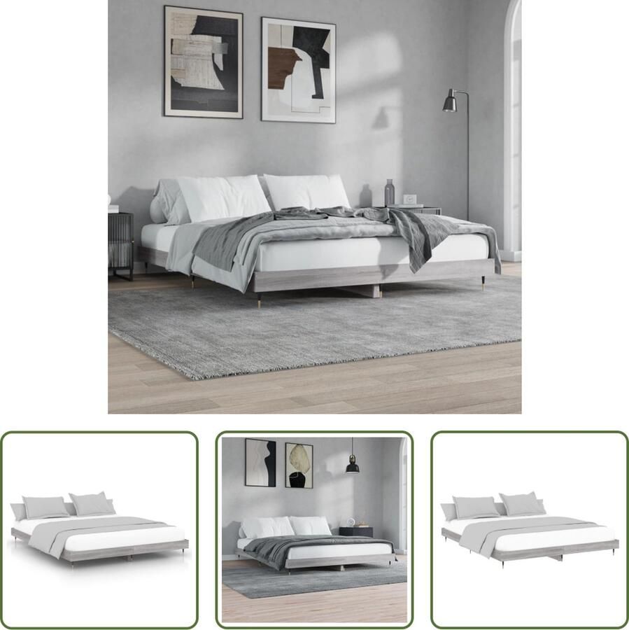 The Living Store Bedframe Duurzaam Bedframe Afmeting- 203 x 123 x 20 cm Ken- grijs sonoma eiken Matras niet inbegrepen Montage vereist Slaapcomfort Houten Bedframe Grijs Bedframe 120x200 Tweepersoons Bed